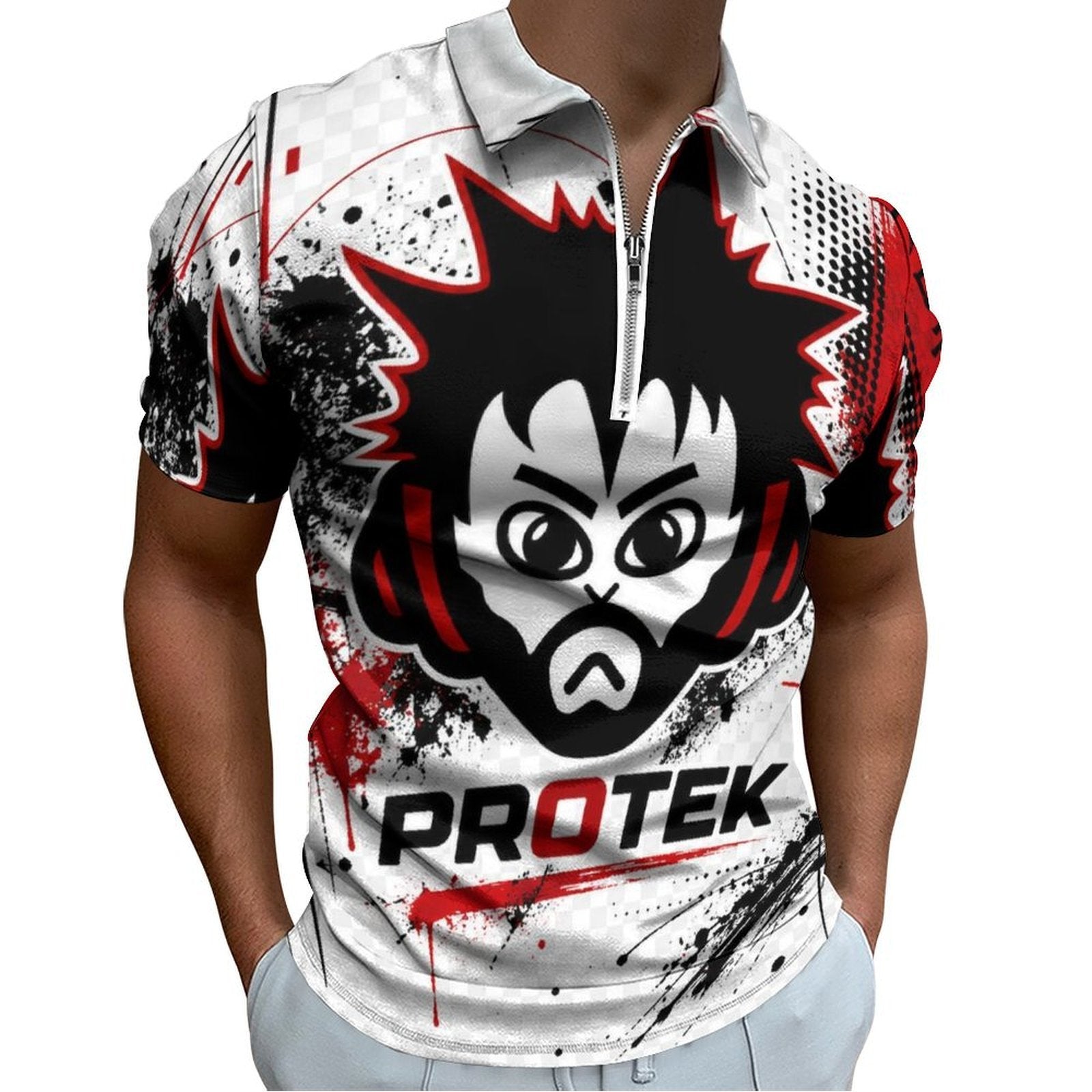 Custom Men's Zip Polo Shirt Short Sleeve CasualTop