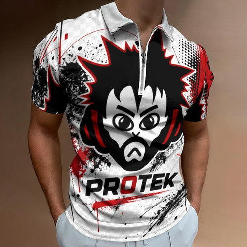 Custom Men's Zip Polo Shirt Short Sleeve CasualTop