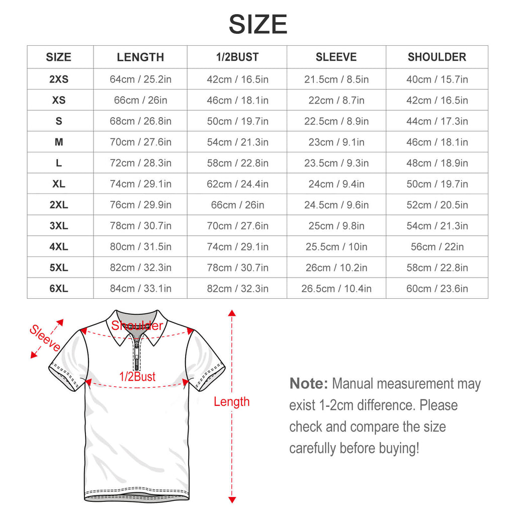 Custom Men's Zip Polo Shirt Short Sleeve CasualTop